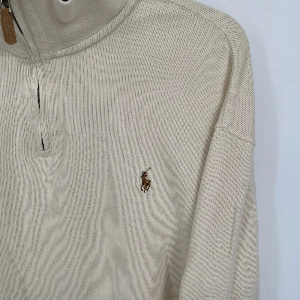 Polo Ralph Lauren Men's Beige Estate Rib Quarter Zip Pullover Sweater Size XL